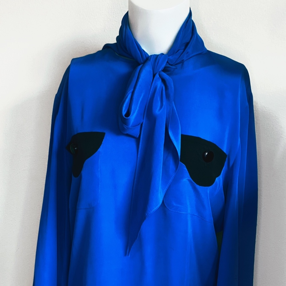 Blue kitten bow blouse